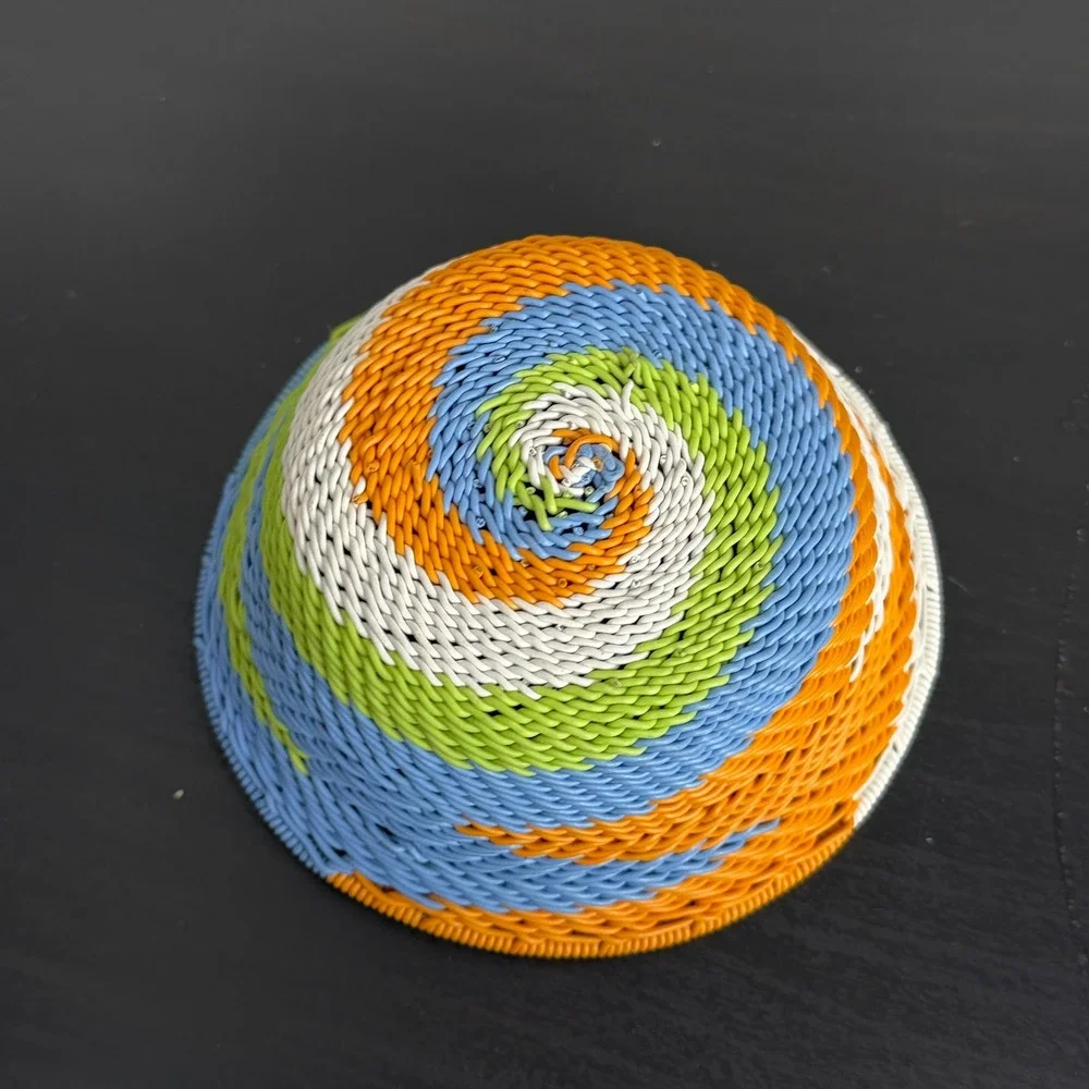 Zulu Telephone Wire Basket Spiral Design Small Woven Bowl Orange Blue Green 4.5